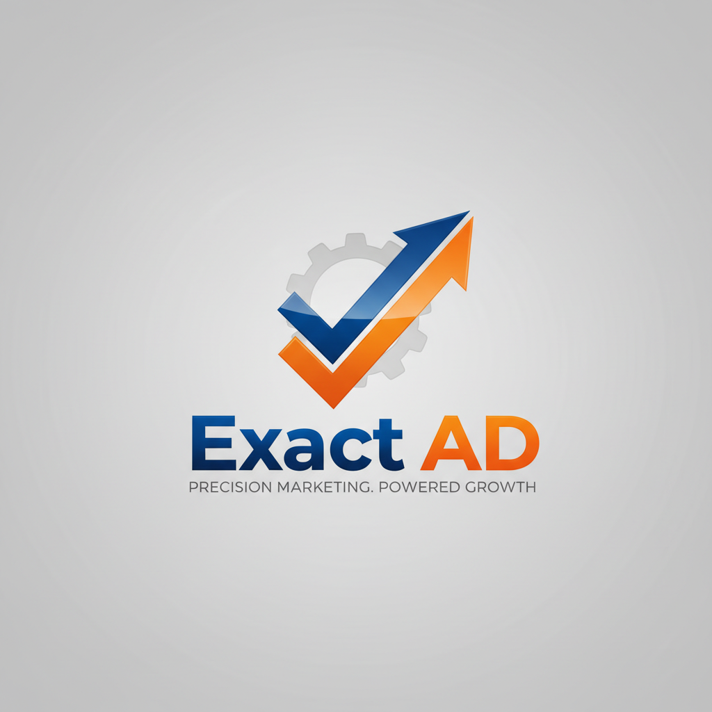 Exact AD logo with upward arrow and gear symbolizing growth