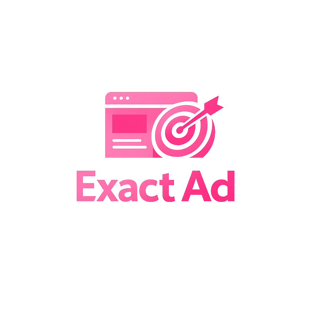 Exact Ad logo featuring a neon pink target and ad window
