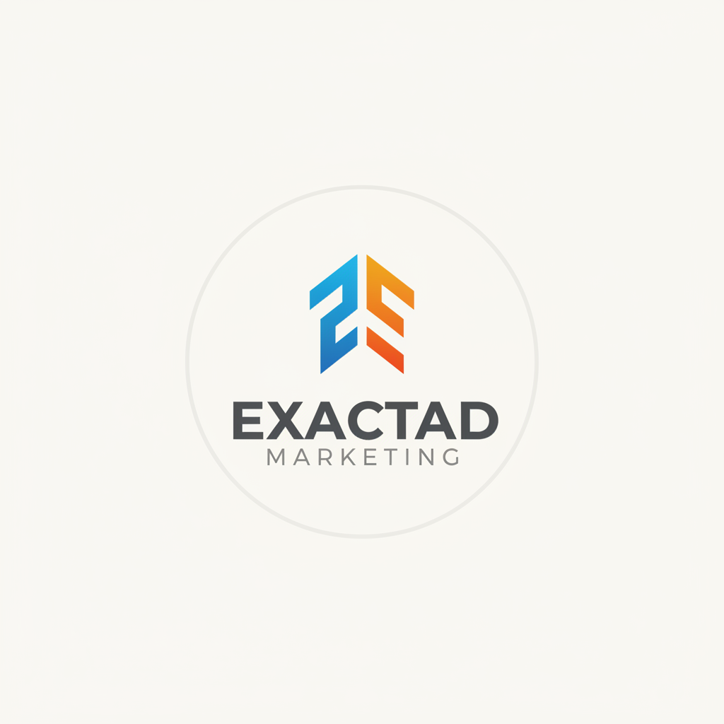 ExactAd Marketing logo featuring blue-to-orange gradient mark