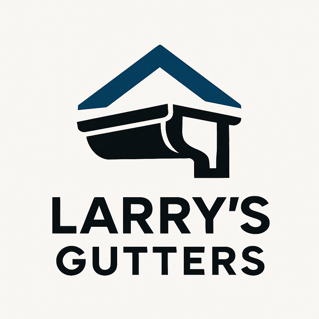 Larry's Gutters logo featuring a roofline and gutter icon