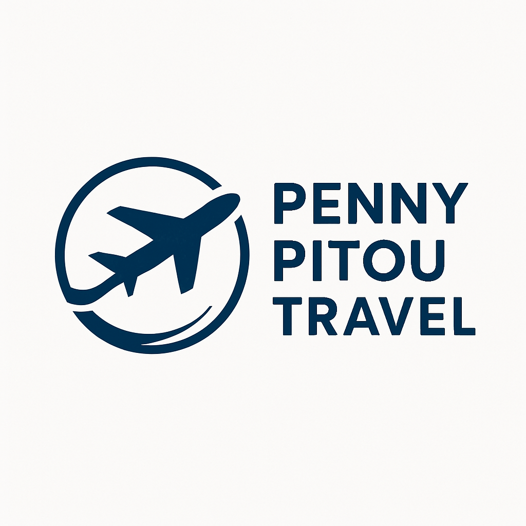 Penny Pitou Travel logo featuring an airplane inside a circular swoosh