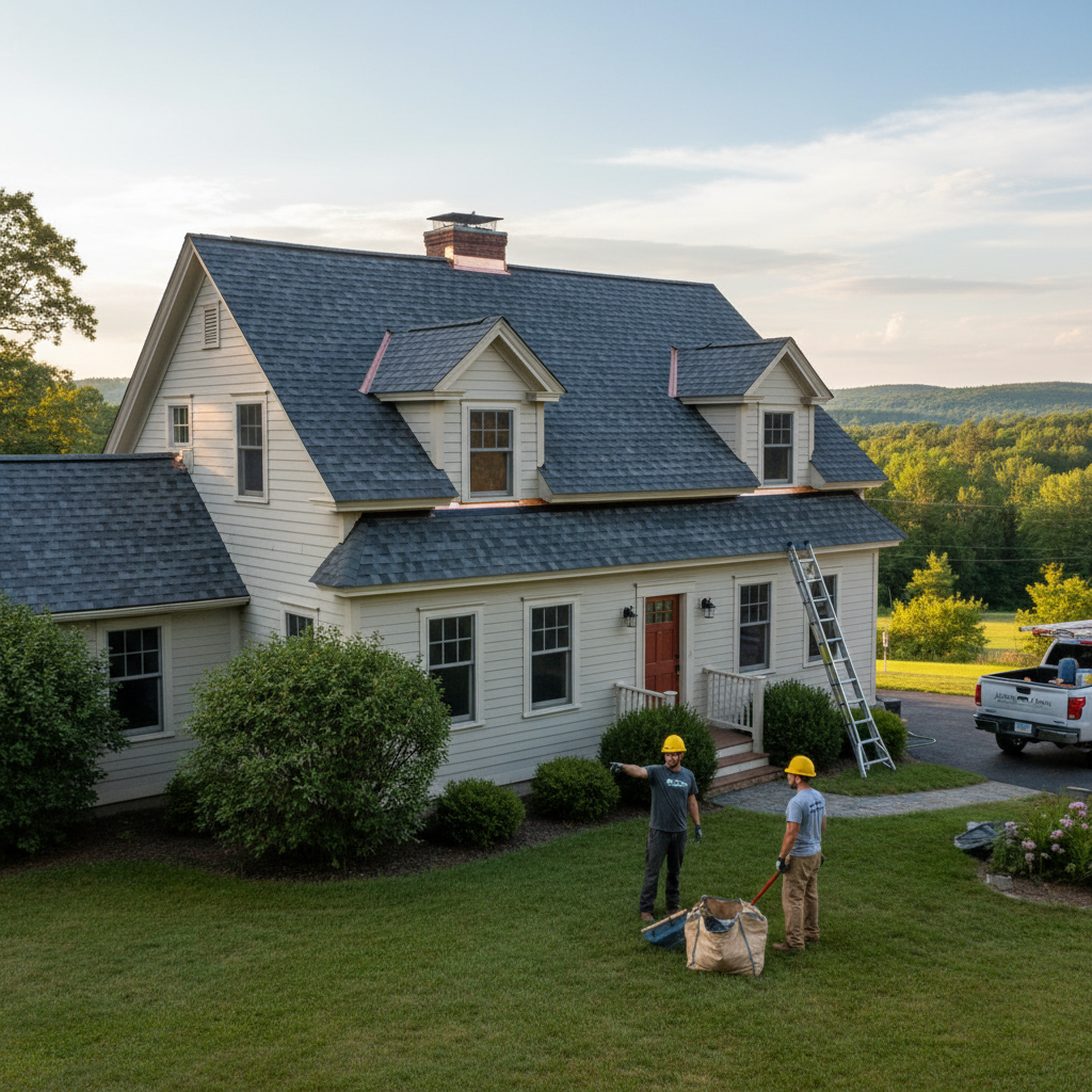 Asphalt shingle roof installation on a New England home