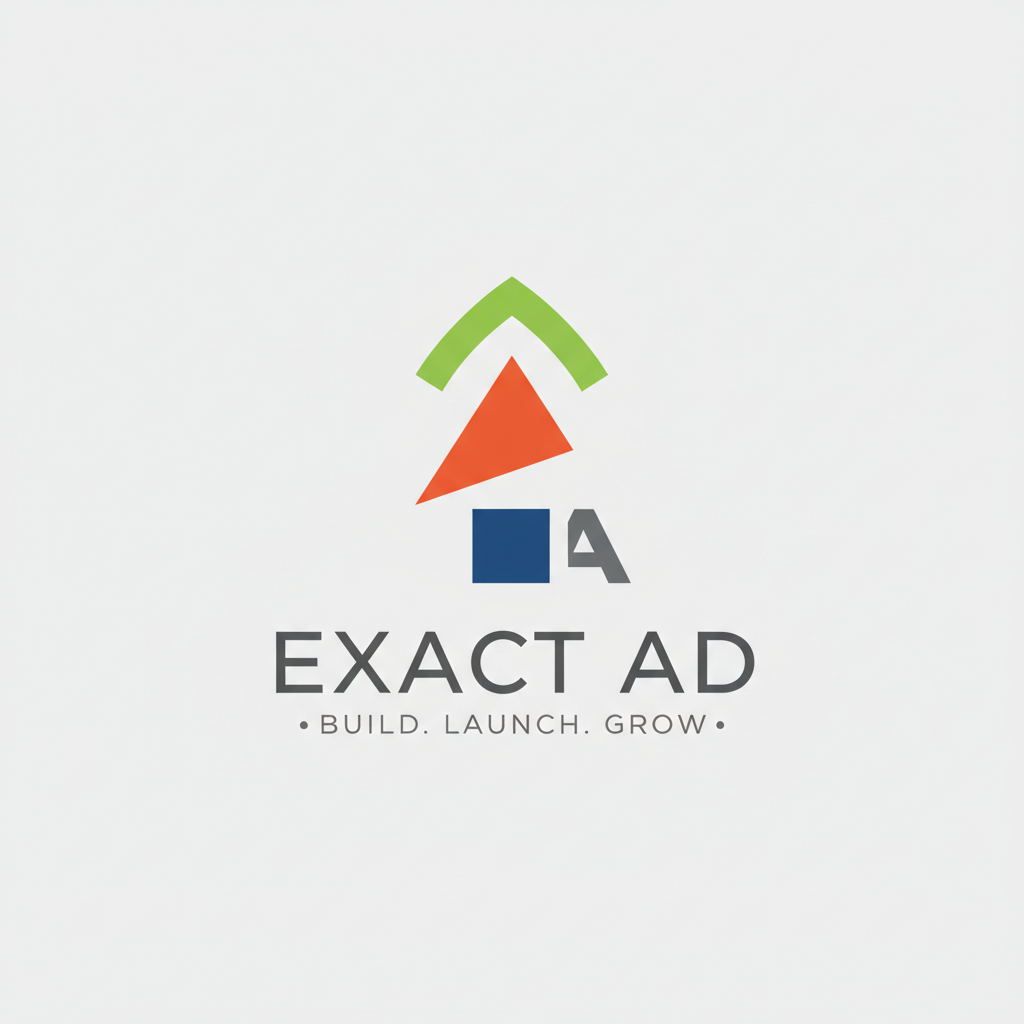 Exact Ad logo with green, orange, and blue shapes