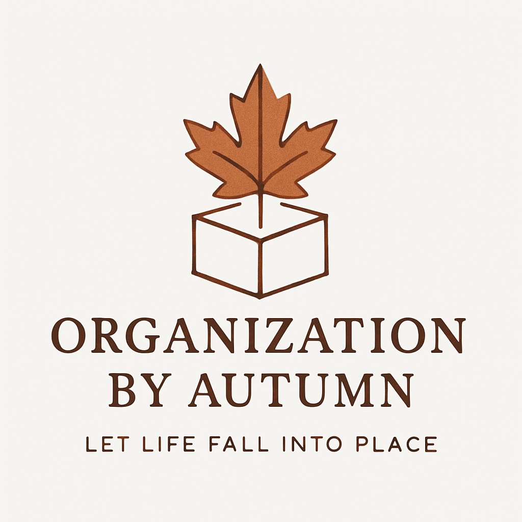 Organization by Autumn logo featuring a maple leaf and organized box